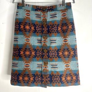 Pendelton USA Virgin Wool Aztec Earthy Western Pattern Button Front Pencil Skirt